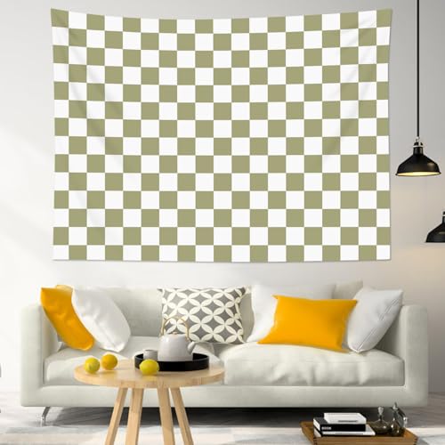 HVEST Retro Checkered Tapestry Sage Green Checkered Grid Pattern Tapestries Wall Hanging Vintage Checkerboard Wall Art Tapestry for Bedroom Living Room Dorm Decor, 70.9L x 92.5W Inches - color: Sage Green, size: 70.9"L x 92.5"W