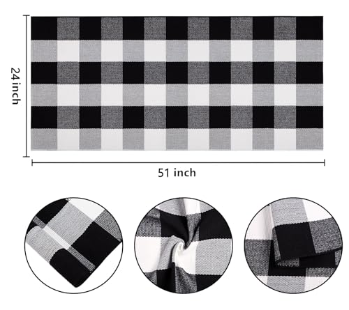 Buffalo Plaid Front Porch Rug 24''x 51''Black and White Checkered Outdoor Rug Cotton Machine Washable Farmhouse Mat for Outdoor, Kitchen, Farmhouse, Entryway,Bathroom - color: Black Buffalo, size: 24''x 51''