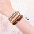 Bohemian Natural Stone Beaded Bracelets for Women Men Stackable Stretch Beads Bracelet Set with Charm and Tassel Multilayered Elastic Gemstone Bracelets Summer Beach Boho Jewelry Gift for Women - color: Brown-1