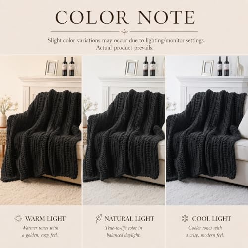 Battilo Chunky Knit Throw Blanket for Couch, Hand Made Chenille Throw Blanket, Super Soft Warm Cozy Charcoal Blanket for Bed, Sofa, Living Room, 50"x60" - color: Charcoal