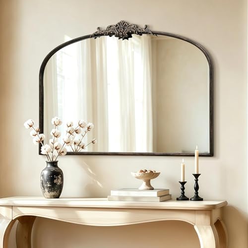 Besdomus Vintage Arched Black Mirror: 40"x29" French Large Arch Antique Wall Vanity Mirror - Decorative Baroque Traditional Ornate for Entryway/Bedroom/Fireplace/Bathroom- Ideal for Home Renovations - color: Black, size: 29"L x 40"W