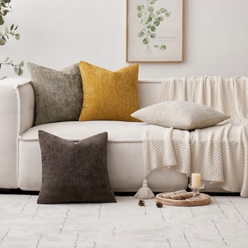 MIULEE Pack of 2 Couch Throw Pillow Covers 18x18 Inch Neutral Dark Brown Boho Accent Decorative Pillow Covers Soft Chenille Farmhouse Cushion Covers for Home Decor Bed Sofa Living Room - color: Dark Brown, size: 18" x 18" (Pack of 2)