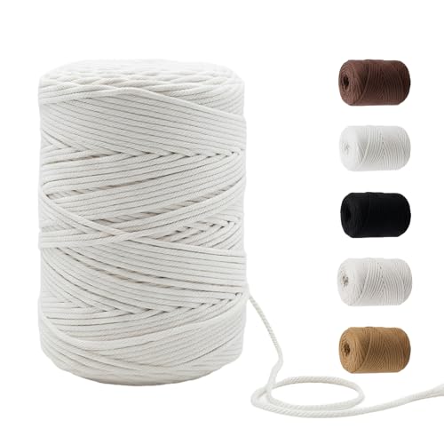 220 Yards Macrame Cord 4 Strand Twisted Recycled Cotton 4mm Beige String for Crafts Wall Hangings Plant Hangers DIY Knitting Macrame Supplies - color: Beige, size: 4mmx220Yards