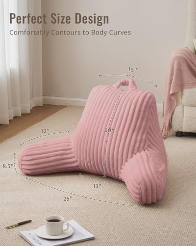 Blissful Diary Reading Pillow for Sitting in Bed, Large Flannel Back Pillow Bed Sitting Up for Adult & Children, Backrest Cushion for Sit Up in Couch or Floor, Dorm Essentials, Plush Pink - color: Fuzzy Plush Pink, size: Large(20inch)