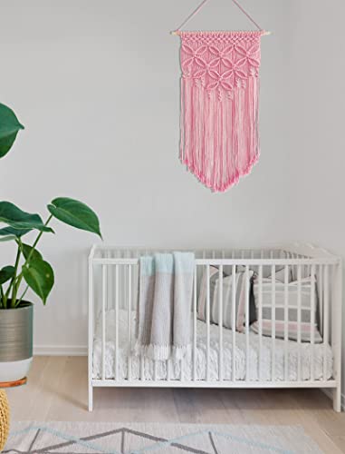 Handmade Cotton Home Decor Macrame Wall Hanging (Pink) - color: Pink
