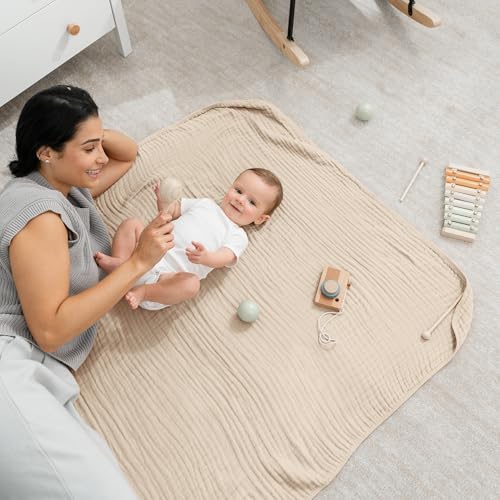 Comfy Cubs Muslin Baby Blanket - Soft, Lightweight, 6-Layer Cotton Swaddle Blankets for Newborns, Infants & Toddlers - 40" x 40" Large, Breathable & Versatile for Sleeping & Tummy Time - Sand - color: Sand, size: Baby - 40" X 40"