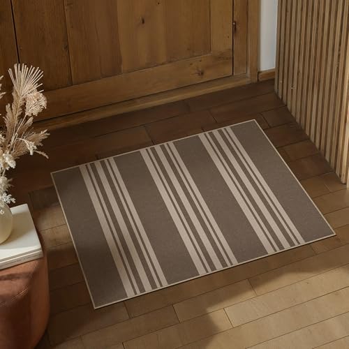 PureCozy Striped Easy Jute Rug 2x3 Brown Entryway Carpet Washable Non Slip Door Mat Farmhouse Neutral Non Shedding Entry Small Indoor Outdoor Rug for Kitchen Bedroom Mudroom Bathroom - color: Brown/Striped, size: 2' x 3' (Rectangular)