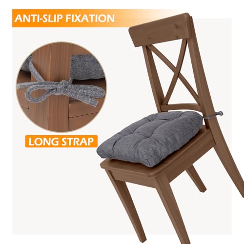 Chair Cushions for Dining Chairs Set of 6, Non Slip Indoor Kitchen Chair Cushions with Ties, Tufted Memory Foam Seat Chair Pads, 17" x 16" x 3", Light Gray - color: Light Gray, size: Pack of 6