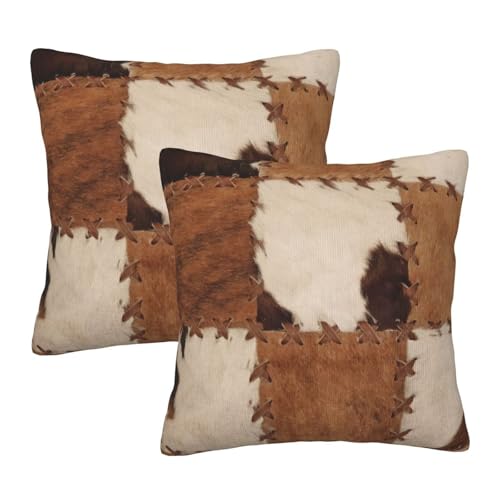 Cow Fur Patchworks Throw Pillow Covers 18 X 18 Inch Set of 2 Pillow Cases Decoration Cushion Cover for Sofa Bedroom Living Room Outdoor - color: Cow Fur Patchworks