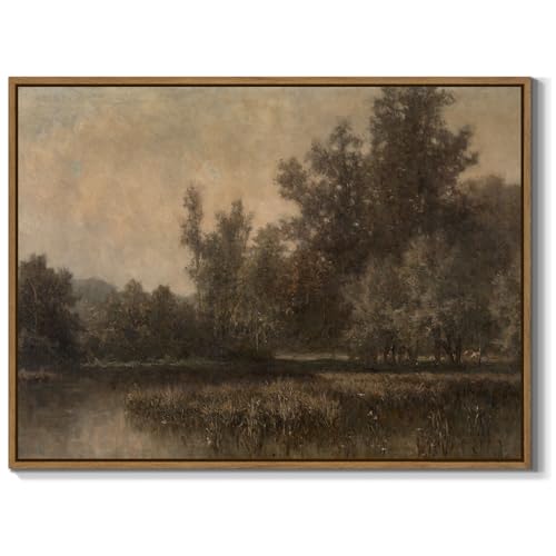 Vintage Landscape Art Prints Forest Lake Scenery Wall Art Moody Swamp Pictures Wall Decor Nature Wilderness Illustrations Fine Art Decor Framed for Living Room Bedroom Farmhouse Office - 12x16 Inch - color: Forest Lakes, size: 16"L x 12"W