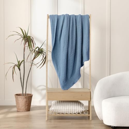 JOOJA Dusty Blue Throw Blanket for Bed, Super Soft Knit Blankets, Cozy Fleece Fuzzy Fluffy Plush Chenille Throws Blanket for Couch, Sofa, 60 x 80 inches - color: Dusty Blue, size: 60x80