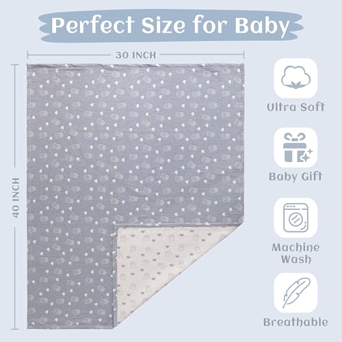 NTBAY 3 Layer Muslin Cotton Toddler Blanket, Jacquard Reversible Nursery Bed Blanket, Super Soft and Thermal for All Seasons, Decoration Gift, 30"x40", Blue Rabbit - color: Blue Rabbit, size: 30x40 Inch (Pack of 1)