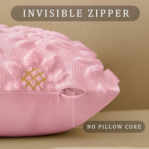 DFXSZ Spring Summer Pillow Covers 18x18 inch Set of 2 Farmhouse Decor Yellow Flower Heart Sunflower Pink Soft Plush Faux Fur Jacquard Throw Pillows for Sofa Holiday Spring Home Decor PTK024J18 - color: Pink, size: 18" x 18" (Pack of 2)
