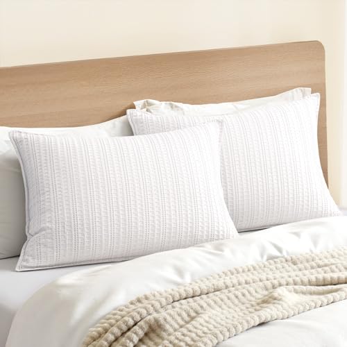 100% Cotton Waffle Pillow Shams Standard Size, 2 Pack 20x26 Decorative Pillow Covers for Bed Couch Sofa, Neutral Weave Cushion Cases Modern Farmhouse Home Decor, White - color: White, size: 26" x 20" (Pack of 2)