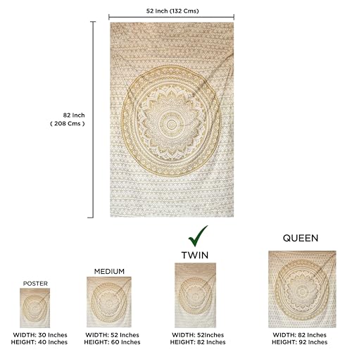 raajsee Gold Mandala Tapestry Bedroom Aesthetic - Indie Wall Tapestries Hippie Room Decor - Boho White Trippy Wall Hanging - Golden Mandalas Wall Art 52x82 inches - color: White Gold Ombre, size: 82"L x 52"W