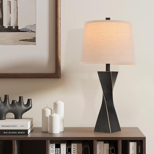 Bedside Lamps Set of 2 Unique Modern Vintage Table Lamp Rustic Farmhouse Desk Lamps for Living Room End Tables Bulb Not Included, Linen Shade, 26.5 in,Black Gold - color: black gold（Set of 2）