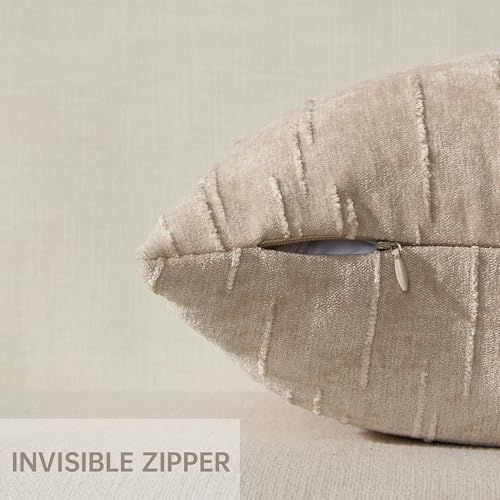 Set of 2 Summer Decorative Throw Pillow Cover 20x20, Solid Farmhouse Neutral Cushion Covers with Hidden Zipper, Soft Textured Throw Pillows for Bedroom Living Room Couch, Khaki - color: Khaki, size: 20" x 20" (Pack of 2)