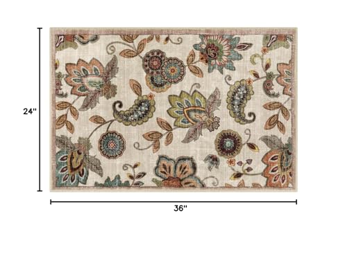 Morebes Vintage Floral Small Kitchen Rug,2x3 Rug Non Slip, Washable Paisley Design Door Rugs for Entryway Indoor,Non Shedding Kitchen Sink Throw Carpet for Bathroom Laundry, Beige Ivory - color: Ivory/Beige, size: 2' x 3' (Rectangular)