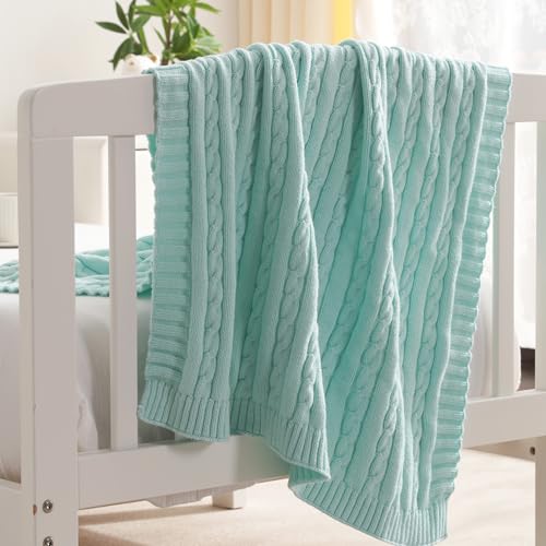 NTBAY 100% Pure Cotton Cable Knit Toddler Blanket, Super Soft Warm Breathable 30x40 Baby Blanket for Crib, Stroller, Nursery, Travel, Newborn, 30x40 Inches, Light Blue - color: Light Blue