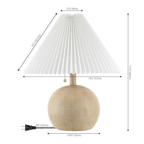 JONATHAN Y 17.25" Beige Wood Finish/White Sphere Table Lamp, Mid-Century Bedside Nightstand with Beige Pleated Linen Shade, Scandinavian Coastal Style, LED Bulb Included (JYL1145B) - color: Beige Wood Finish