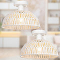 Rattan Ceiling Light Fixtures 2 Packs-White Rustic Woven Basket Flush Mount Ceiling Light, Handmade Wicker Ceiling Lamp, Rattan Chandelier For Kitchen Island, Hallway, Living Room, Bedroom, E26 Base - color: White