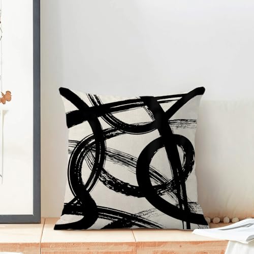 Boho Pillow Covers 18x18 Set of 2 Aesthetic Black Art Line Throw Pillow Cover Decoration Modern Abstract Pillowcase Farmhouse Decorative Linen Cushion Cover for Home Sofa Outdoor Decor - color: Abstract Line-d, size: 18" x 18" (Pack of 2)