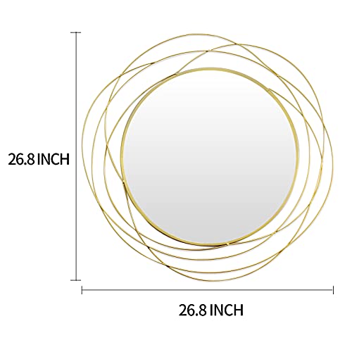 ironsmithn Round Mirror, Gold Metal Frame Mirror with Orbital Design, Rounded Hanging Mirrors Decorative, Circle Wall Mirrors for Bathroom Vanity, Living Room or Bedroom, 26.8" x26.8" - color: Gold, size: 26.8"L x 26.8"W