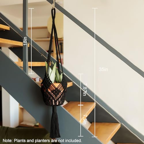 Hanging Planter with Patterns,2Packs Macrame Plant Hangers Indoor Macrame for up to 8 inch Pot Crochet Boho Plant Hanger Holder for Indoor Outdoor with 2S Shaped Stainless Steel Hooks (Black) - color: Black