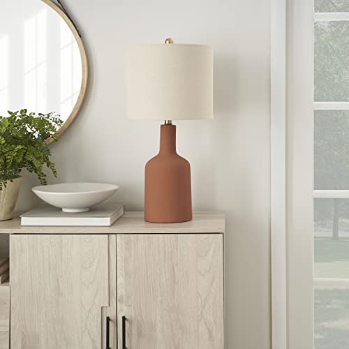 Nourison Home 22" Terracotta Orange Ceramic Table Lamp with Oatmeal Linen Shade for Modern Farmhouse, Bedside Lamp, Living Room Lamp, Small Accent Lamp for Dining Room - color: Terracotta