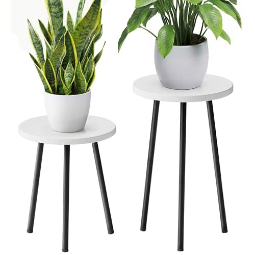 Plant Stand Indoor Tall: Corner Wood Plant Stand 2 Pack Mid Century Modern Decor - Small Round Plant Table for Indoor Plants - Outdoor Plant Holder for Patio Living Room Bathroom Office (White) - color: White, size: 14"&20"