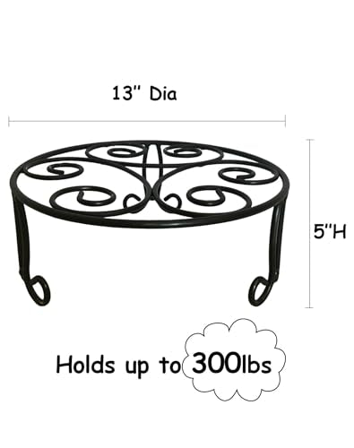 2 Pack Iron Plant Stand Low Profile,13 Inch Diameter Wide Round Metal Flower Stand for Indoor Outdoor Large Plants, Short Heavy Duty Display Holder for Wide Pots, Patio Garden Home Decor,Rustproof Matte Black(2 Pack 13 Diameter 5 inches Tall Black) - colo