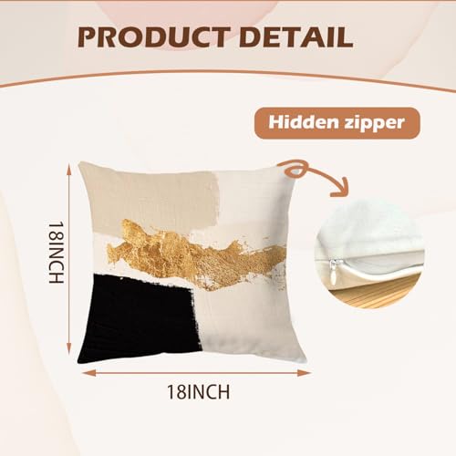 Black Beige Gold Pillow Covers, Abstract Black and Gold Pillow Covers 18x18 Set of 2, Modern Boho Home Decor, Black and Gold Pillows Decorative Throw Pillows for Couch Living Room Bedroom - color: Black Beige Gold, size: 18" x 18" (Pack of 1)