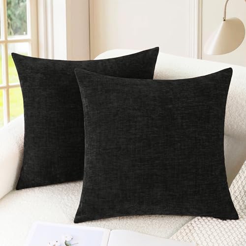 CaliTime Throw Pillow Covers Decorative 16 X 16 Inches Pack of 2 Cozy Chenille Cushion Cases for Couch Sofa Bed Living Room Home Black - color: Black, size: 16" x 16" (Pack of 2)