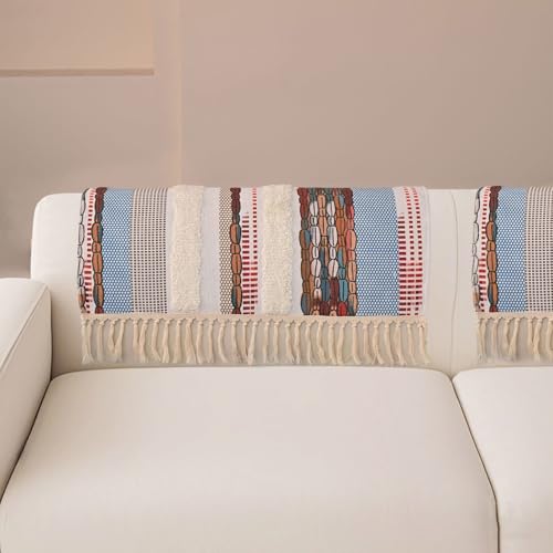 VClife Dog Boho Couch Cover, Washable Furniture Protector, 35.4 x 35.4 in | Tufted Tassel Sofa Cover, Non Slip Woven Geometric Sofa Slipcover, Multi-Size Universal Throw Cover For Couch, Pet Friendly - color: 02# Blue Grid, size: 35.4" x 35.4"