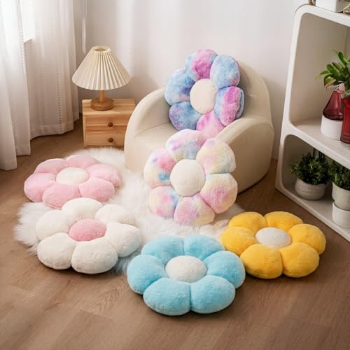 2 Pcs Flower Floor Pillow, Daisy Flower Shaped Pillows Set, Cute Yellow Decorative Throw Pillows Floor Cushions for Girls Bedroom Bed Couch Preppy Room Decor (White & Yellow, 15 INCH) - color: White & Yellow