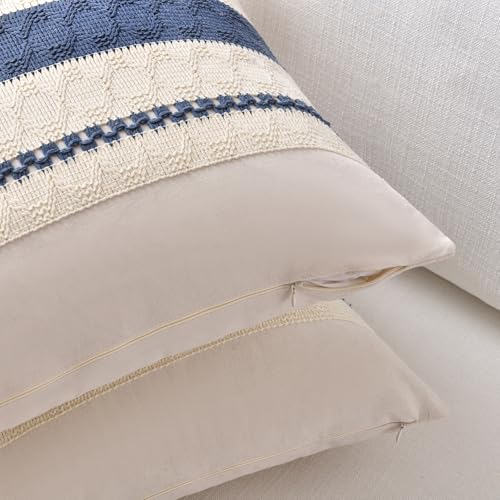 Fancy Homi Set of 2 Dusty Blue Vintage Decorative Throw Pillow Covers 16x16 Inch for Couch Bed Sofa Chair Bedroom, Rustic Retro Square Cushion Case, Modern Farmhouse Boho Living Room Decor Indoors - color: Dusty Blue, size: 16" x 16" (Pack of 2)