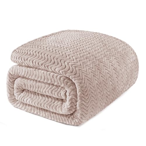 Exclusivo Mezcla Soft Fleece Blanket King Size, Cozy Lightweight Blankets with Decorative Wave Textured Suitable for All Season Use, Camel, 90x104 Inches - color: Camel, size: King ( 90x104 IN )