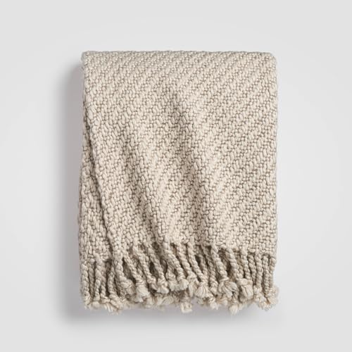 Calm Cloud Knit Throw Blanket 55x60, Soft Grey 100% Cotton Decorative Sofa and Bed Blanket, Lightweight All-Season Throw, Handwoven in India, Oeko-TEX Certified, Sofa Accent - color: White, size: Throw (55" x 60")