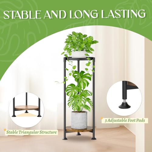 iDavosic.ly 2 Tier Corner Plant Stand Indoor, 30 Inch Tall Vertical Metal Flower Heavy Duty Pot Holder Shelf Outdoor for Patio Porch Living Room, Modern Black & Rustic Brown - Round - color: Black, size: 2 Tiers