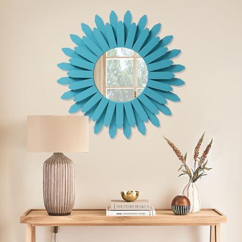 Honiway Beach Wall Decor Mirror 21 inch Wood Coastal Wall Decor Sunburst Boho Home Decor Room Decor for Bedroom Living Room Entryway Cyan - color: Cyan, size: 21 inch (1 pack)