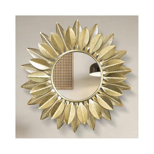 24" Gold Sunburst Decorative Wall Mirror – Handmade Flower Design, Luxury Round Accent Mirror Boho Wall Decor for Bedroom,Entryway, Dining Room & Kitchen - color: Gold, size: 23.6“*23.6*