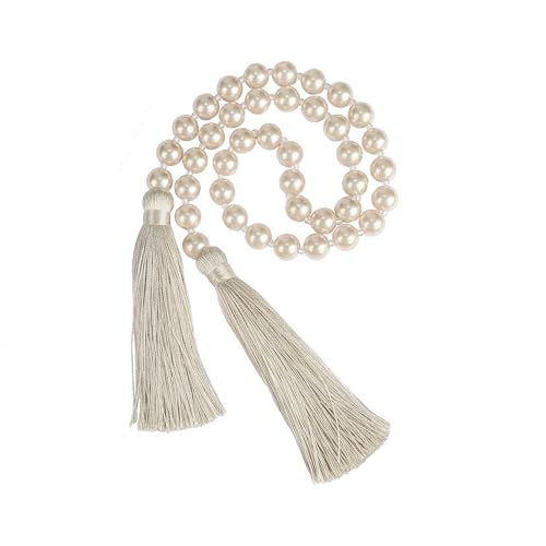 34 Inch Glass Bead Garland with Tassels - Elegant Boho Table Decor, Fringe Wall Hanging for Wedding, Party, Farmhouse Rustic Prayer Bead Home Decoration(2 Pack,Off White) - color: Off White, size: 2 Pack