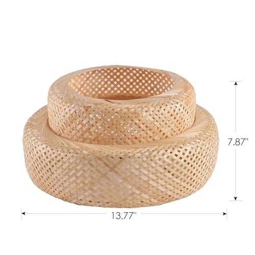 Bamboo Lamp Shade,Hand-Woven Bamboo Rattan Hanging Light Shade,13.77" Rattan Chandelier Shade for Dining Living Bedroom Kitchen Farmhouse 1-Pack - color: Bamboo 13.77 in 1-Pack