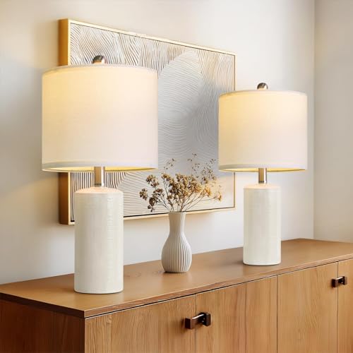 G-SAFAVA 20.5" Small Table Lamps for Living Room Lamp Set of 2 Ceramic Lamps for Bedroom Bedside Lamps Modern Boho Lamps for Night Stands Farmhouse Nightstand Lamp Side End Table Lamp, White - color: White