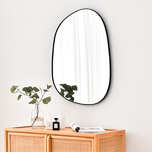 ELEHUME Asymmetrical Wall Mirror for Decor 21"*27", Modern Black Framed Wall Mirror for Living Room Bathroom Bedroom Entryway ELE-STOU-0065B - color: Mat Black, size: 27"L x 21"W
