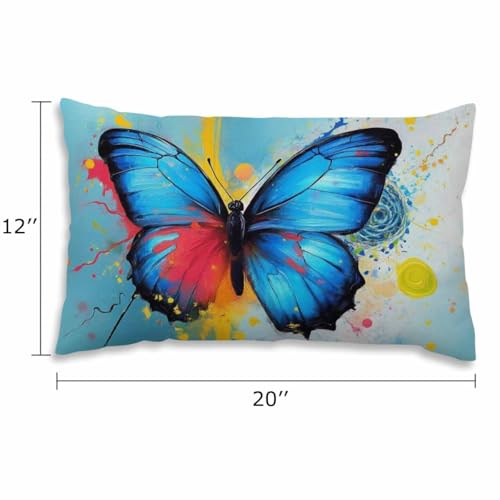 EKOBLA Butterfly Pillow Covers Watercolor Lotus Floral Fantasy Splash Doodle Painting Waist Lumbar Cotton Linen Cushion Cover Oblong Rectangle Pillowcase for Men Women Home 12x20 Inches - color: Multi-bs25, size: 20" x 12" (Pack of 1)