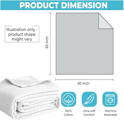 100% Cotton Blankets for Bed - Waffle Weave Blankets for Summer, Lightweight and Breathable Soft Woven Blanket for Spring (White, Throw (50" x 60")) - color: White, size: Throw (50" x 60")