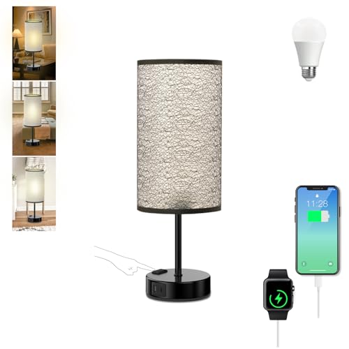 YIDPU Table Lamp for Bedroom with Touch Control,Bedside Lamp with USB C+A Charging Ports& AC Outlets, Adjustable 3color LED Light for Home Decor/Nightstand/Bedroom/Office,Included Bulb - color: Black, size: 1PCS