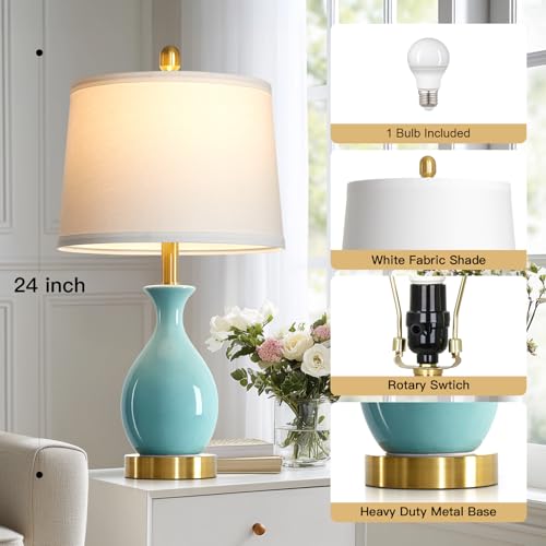24″ Aqua Blue Ceramic Table Lamp for Living Room, Modern Classic Bedside Lamp for Nightstand, Small Table Lamp for Bedroom End Table (1 Pack) - color: Aqua Blue - 24"H - 1 Pack