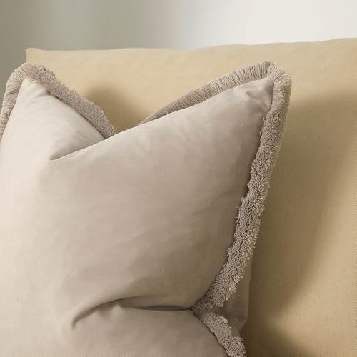 JUSPURBET Champagne Decorative Velvet Fringe Throw Pillow Covers 22x22 Set of 2 Boho Soft Cushion Case for Home Decor Living Room Couch Sofa Bed - color: Champagne, size: 22" x 22" (Pack of 2)